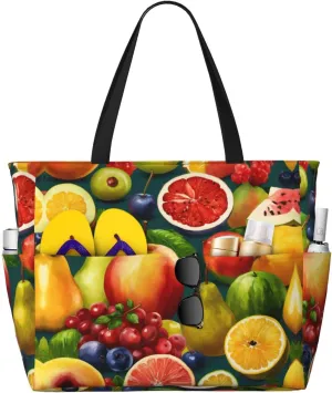 Healthy Food Print Stylish Beach Tote Bag,Large Capacity Handbag,Perfect For Women'S Vacation And Daily Use