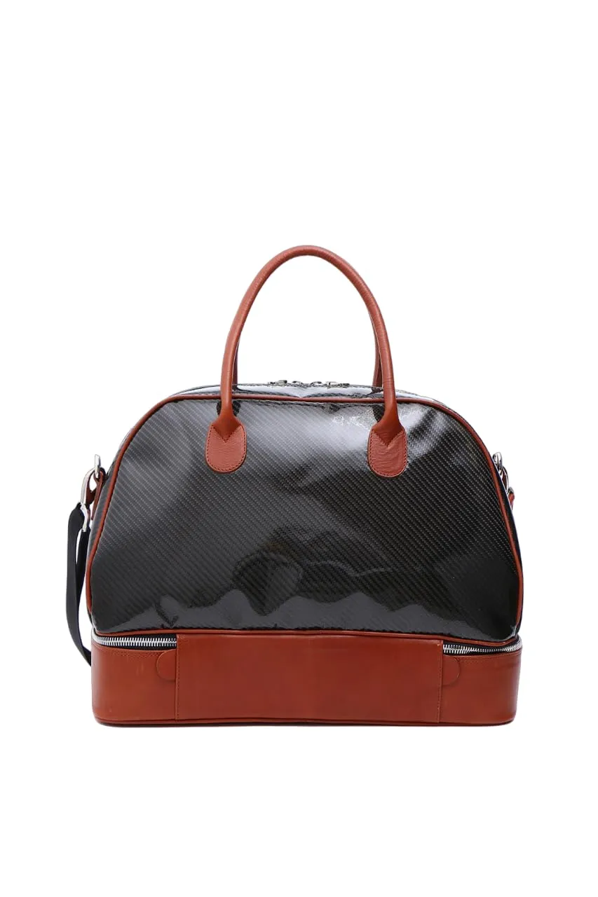 Hemispheric Duffle Bag | CARBON FIBER & Leather Italian Handmade | Travel Duffel Bag Purse (Brown)