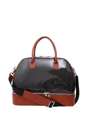 Hemispheric Duffle Bag | CARBON FIBER & Leather Italian Handmade | Travel Duffel Bag Purse (Brown)