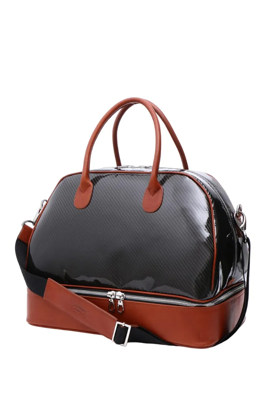 Hemispheric Duffle Bag | CARBON FIBER & Leather Italian Handmade | Travel Duffel Bag Purse (Brown)