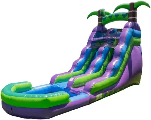 HeroKiddo 16’ Purple Tropical Lightweight Premium Commercial Grade Water Slide Inflatable with Attached Pool for Kids and Adults (with Blower), Wet Dry Use, Summer Fun