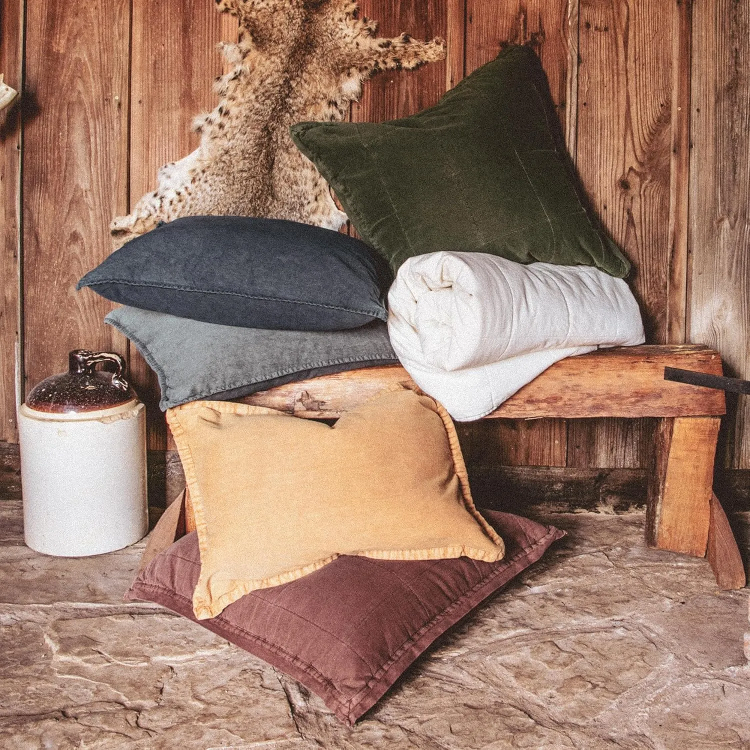 HiEnd Accents Stonewashed Cotton Canvas Coverlet, King Size, Duffle Bag Solid Color, Soft Lightweight Cotton Coverlet, Oversized Box Stitch Pattern, Classic Chic Casual Modern Rustic Bedspread