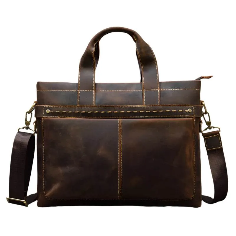 High Fashion Crazy Horse Leather Men's Laptop Handbag