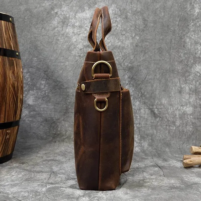 High Fashion Crazy Horse Leather Men's Laptop Handbag