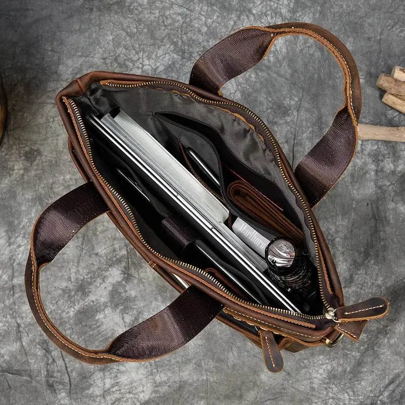 High Fashion Crazy Horse Leather Men's Laptop Handbag