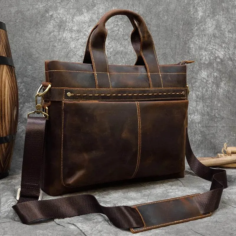 High Fashion Crazy Horse Leather Men's Laptop Handbag