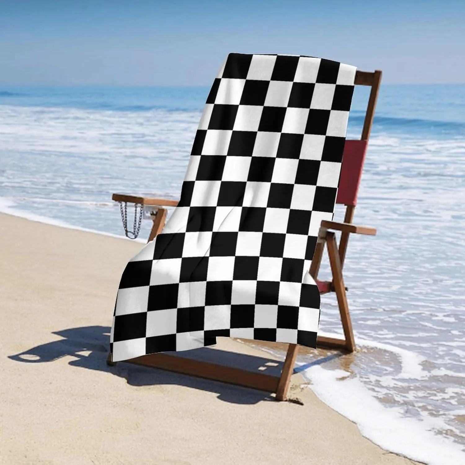 Highly Absorbent Bath Towel Large Swimming Towel Fashion Bath Towel Compatible with Race Waving Checkered Black and White Towel