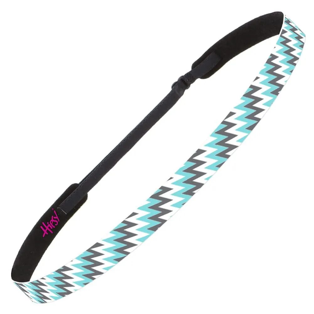 Hipsy Adjustable Non Slip Skinny Fashion Printed Sports Headbands 3-pack (Zigzag Blue/Black/Seafoam)