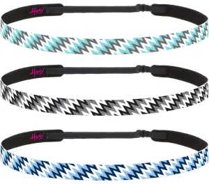 Hipsy Adjustable Non Slip Skinny Fashion Printed Sports Headbands 3-pack (Zigzag Blue/Black/Seafoam)