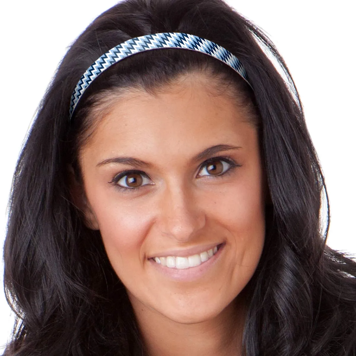 Hipsy Adjustable Non Slip Skinny Fashion Printed Sports Headbands 3-pack (Zigzag Blue/Black/Seafoam)