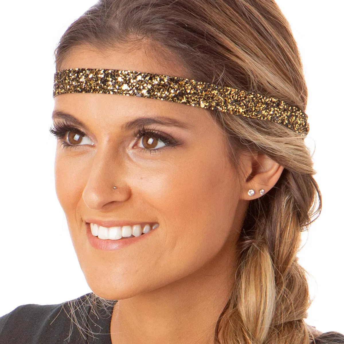 Hipsy PLUS Size, Adjustable No Slip Sparkly Bling Mixed 2pk Headbands for Women Girls & Teens (Bling Glitter Mixed Diva)