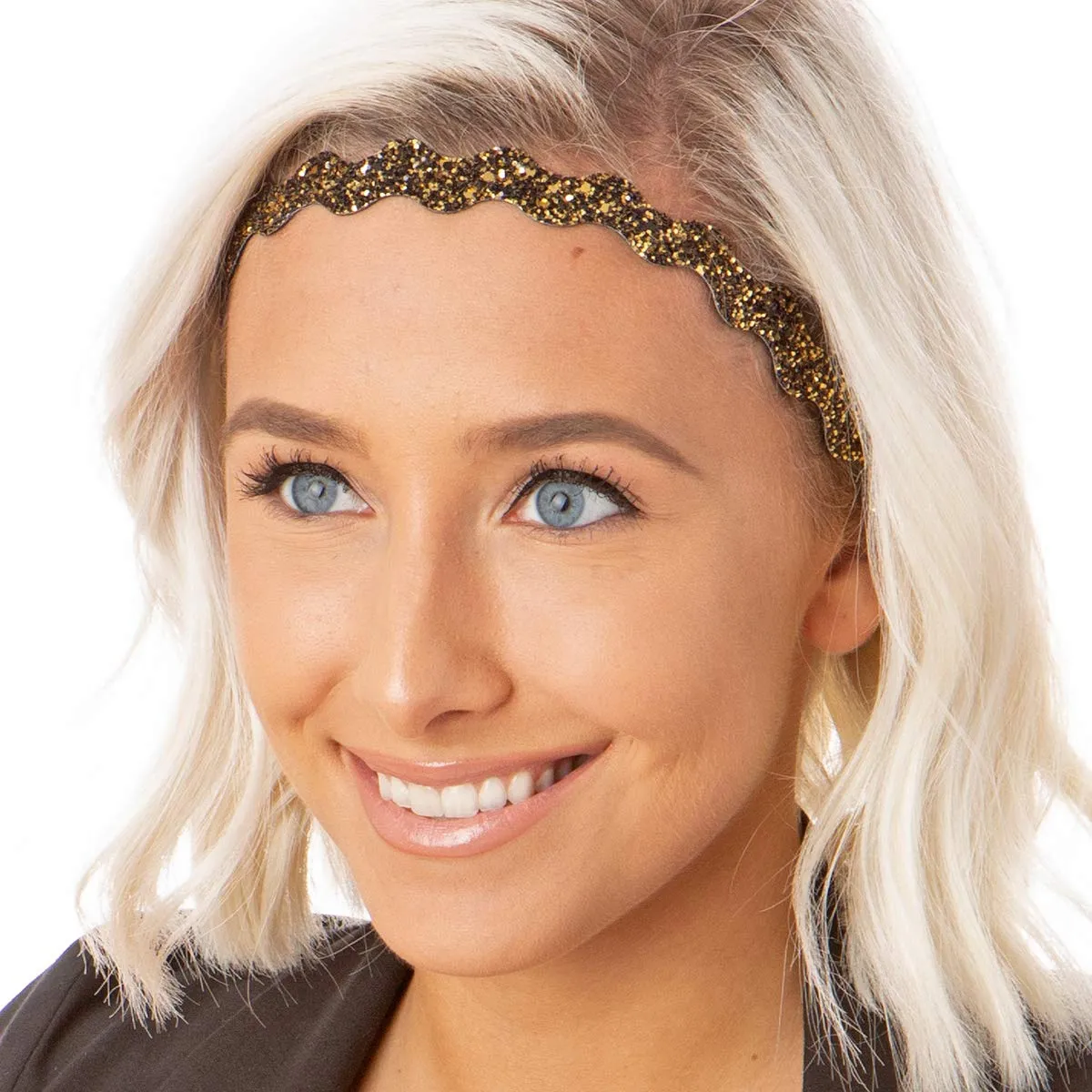 Hipsy PLUS Size, Adjustable No Slip Sparkly Bling Mixed 2pk Headbands for Women Girls & Teens (Bling Glitter Mixed Diva)