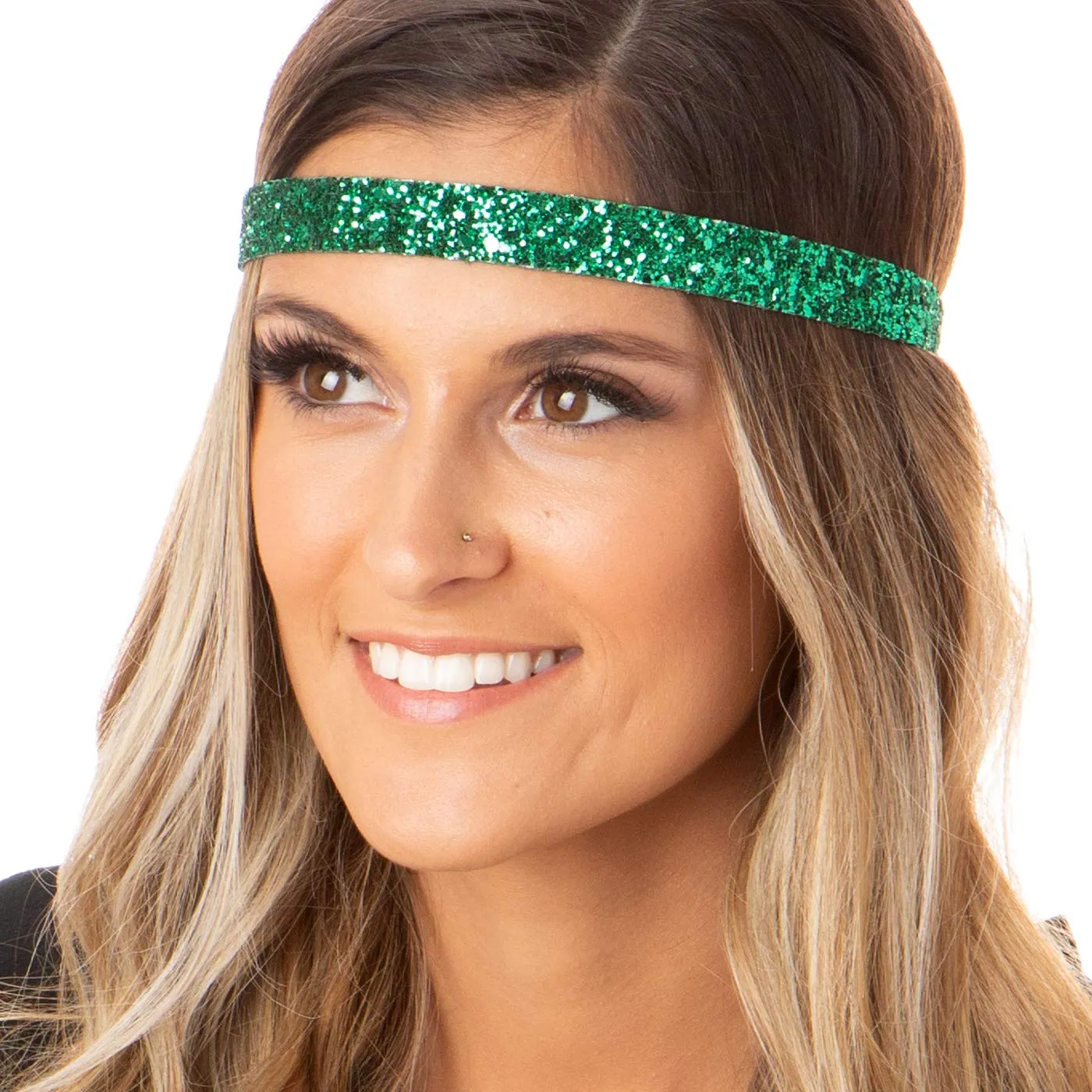 Hipsy REGULAR Size, Adjustable No Slip Sparkly Bling Glitter Skinny 5pk Headbands for Women Girls & Teens (Skinny Fuchsia/Green/Peacock/Orange/Royal Blue)