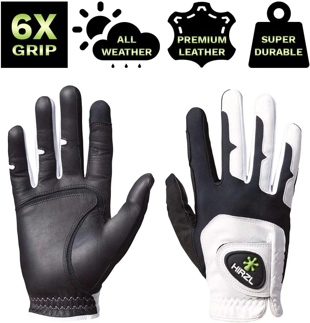 HIRZL GRIPPP FIT – Men's All-Weather Golf Glove (White/Black) | Kangaroo Leather & Lycra | Ultimate Grip (Pack of 3)