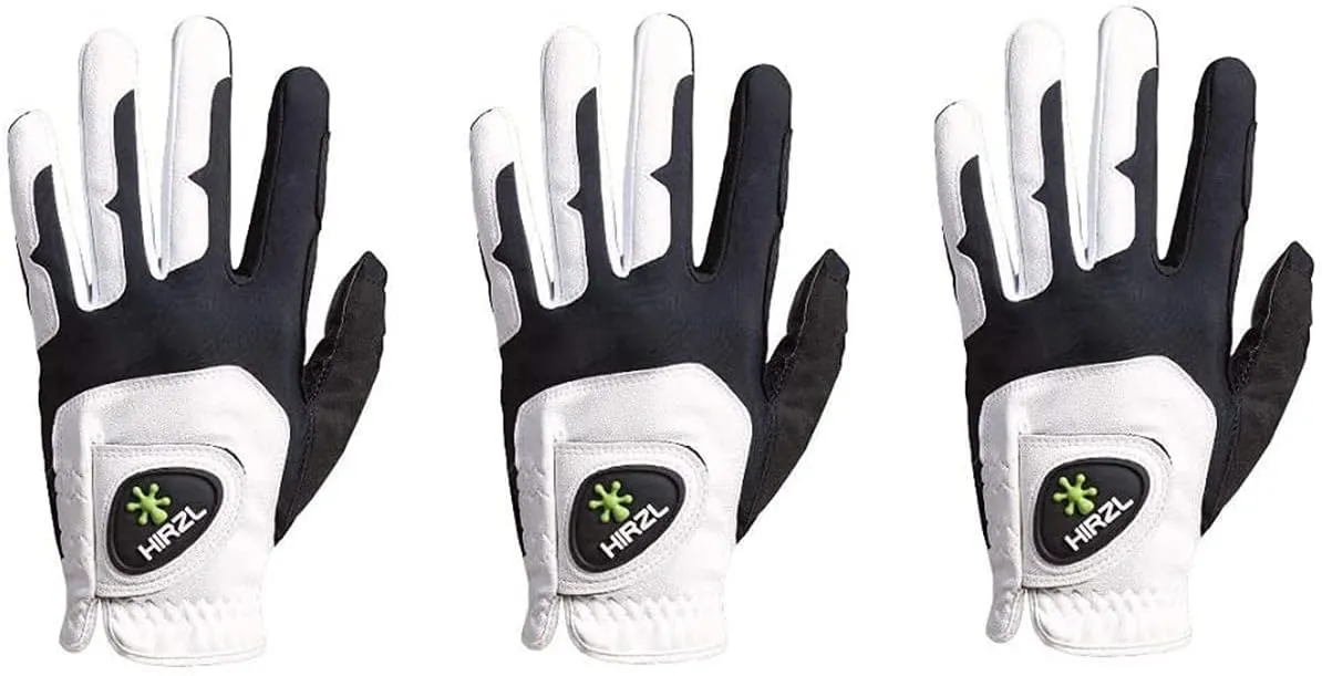 HIRZL GRIPPP FIT – Men's All-Weather Golf Glove (White/Black) | Kangaroo Leather & Lycra | Ultimate Grip (Pack of 3)