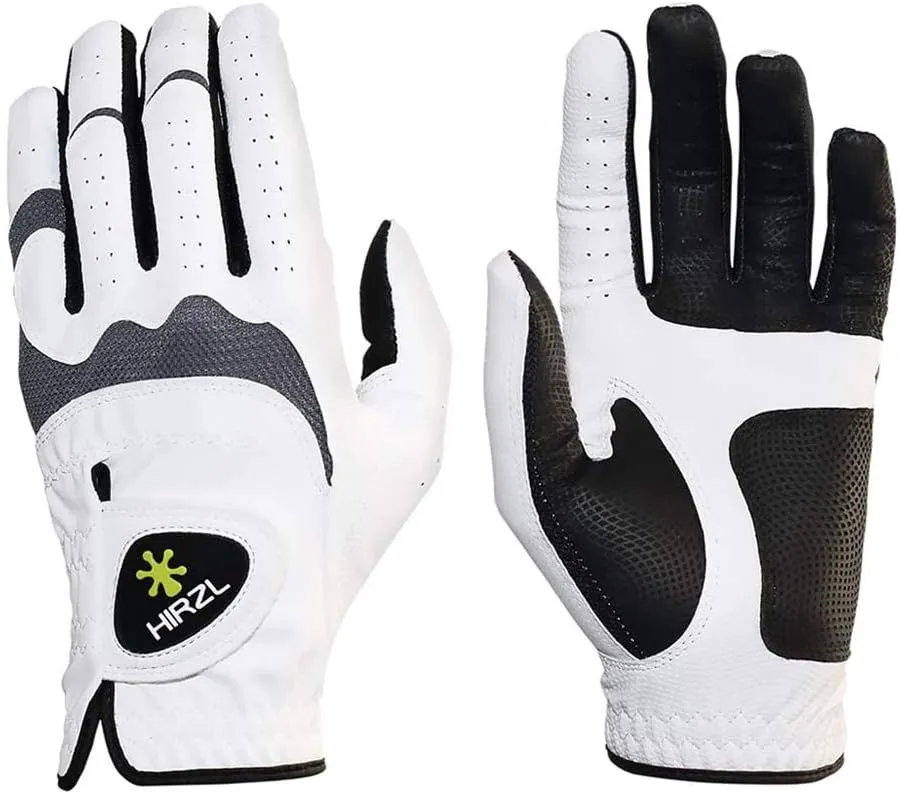 HIRZL Trust Hybrid Ladies Golf Gloves - All Weather Womens Golf Glove, White/Black, Nylon, Kangaroo Leather, Polyester, Ultimate Grip (Wet/Dry), Ergonomic Fit, Breathable