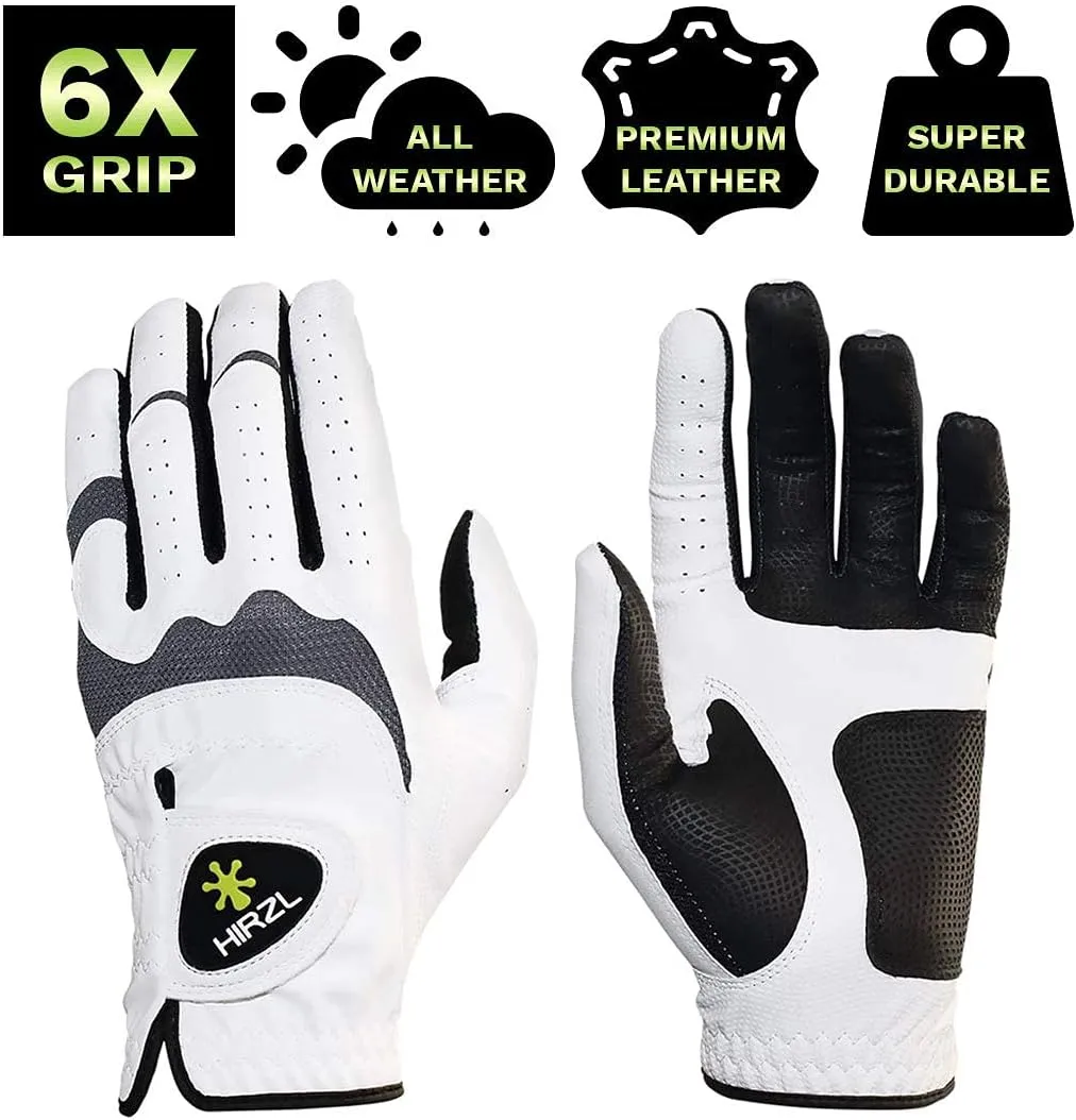HIRZL Trust Hybrid Ladies Golf Gloves - All Weather Womens Golf Glove, White/Black, Nylon, Kangaroo Leather, Polyester, Ultimate Grip (Wet/Dry), Ergonomic Fit, Breathable