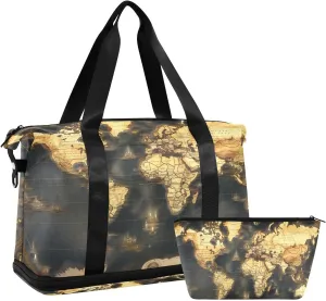 Historic World Map Gym Bag - Weekender Overnight Bags for Women Men, Sport Travel Duffel Bag with Wet Pocket & Shoe Compartment