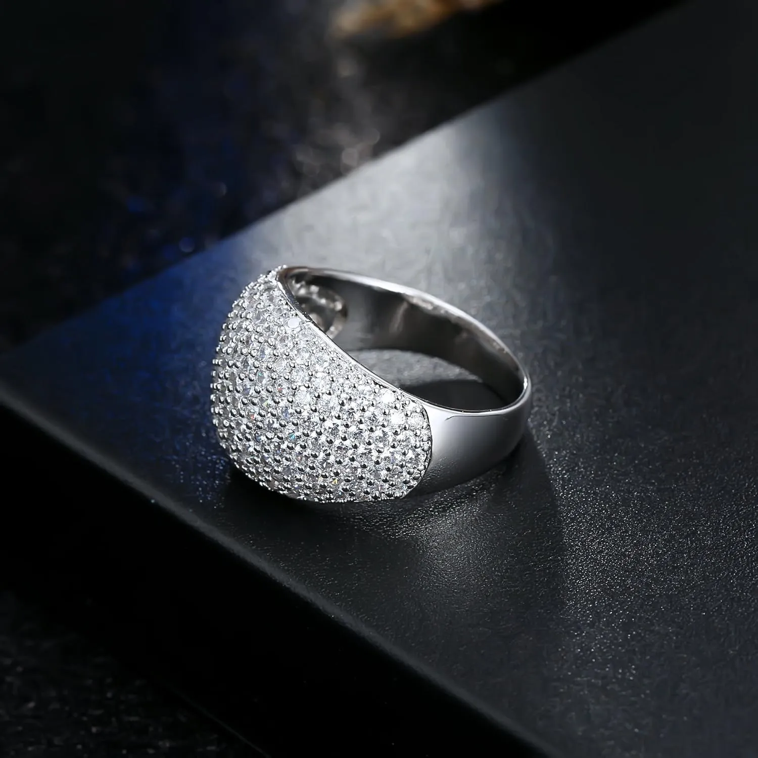 Hiyong Diamond Accent Dome Ring - Sliver Fashion Rings for women Big Hollow Women Wedding Band Cubic Zirconia Statement Rings for women 5-11