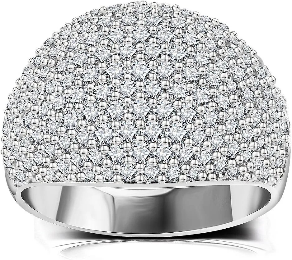 Hiyong Diamond Accent Dome Ring - Sliver Fashion Rings for women Big Hollow Women Wedding Band Cubic Zirconia Statement Rings for women 5-11