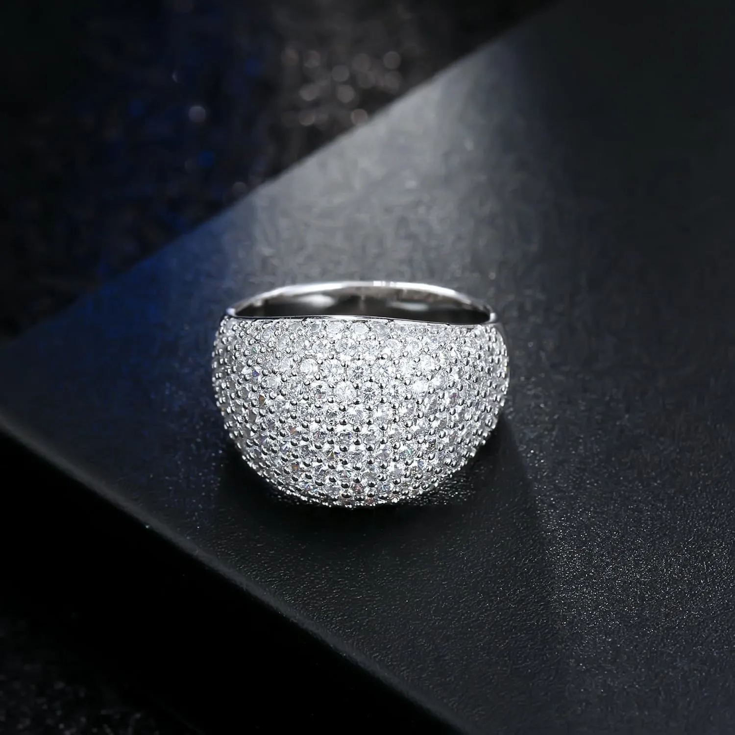 Hiyong Diamond Accent Dome Ring - Sliver Fashion Rings for women Big Hollow Women Wedding Band Cubic Zirconia Statement Rings for women 5-11
