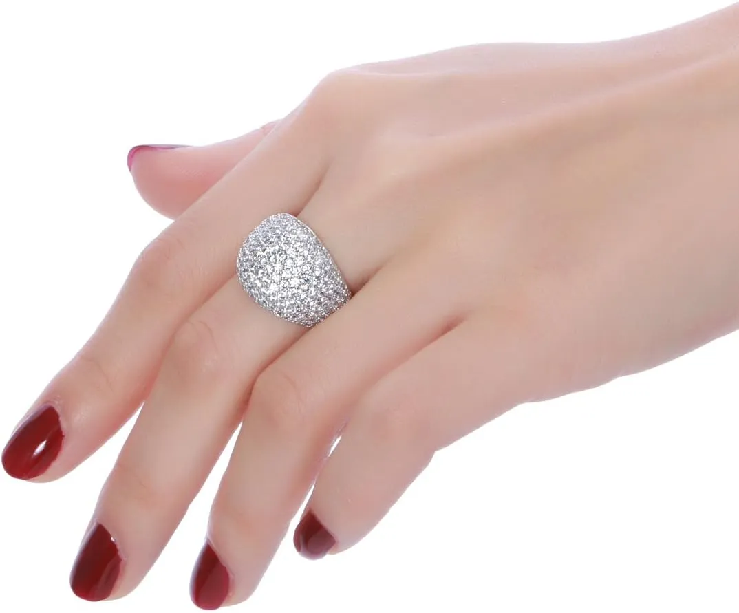 Hiyong Diamond Accent Dome Ring - Sliver Fashion Rings for women Big Hollow Women Wedding Band Cubic Zirconia Statement Rings for women 5-11