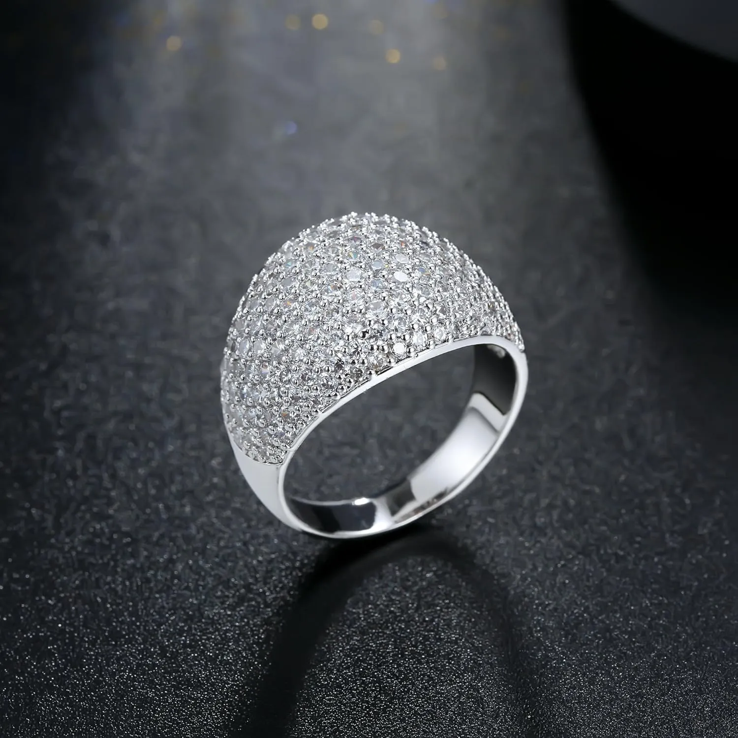 Hiyong Diamond Accent Dome Ring - Sliver Fashion Rings for women Big Hollow Women Wedding Band Cubic Zirconia Statement Rings for women 5-11