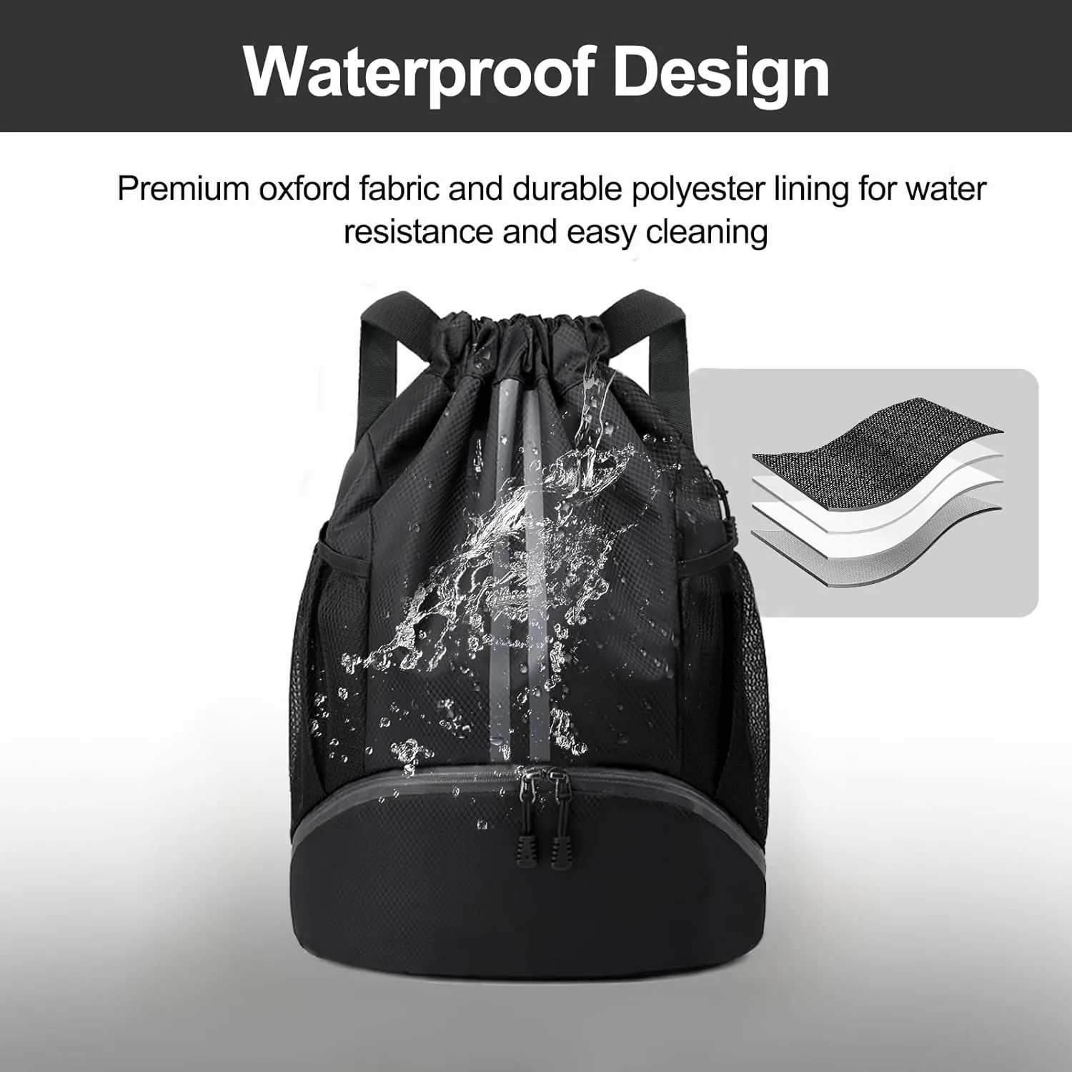Hoedia Sports Drawstring Backpack - String Swim Gym Bag with Shoes Compartment and Wet Proof Pocket for Women and Men