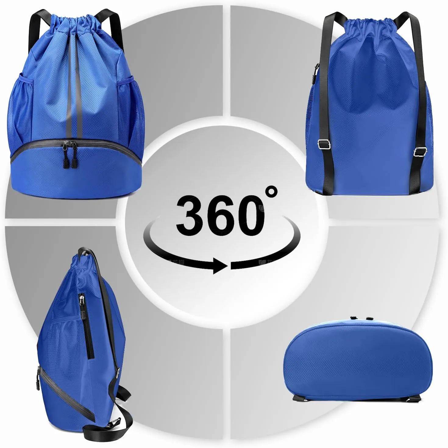 Hoedia Sports Drawstring Backpack - String Swim Gym Bag with Shoes Compartment and Wet Proof Pocket for Women&Men