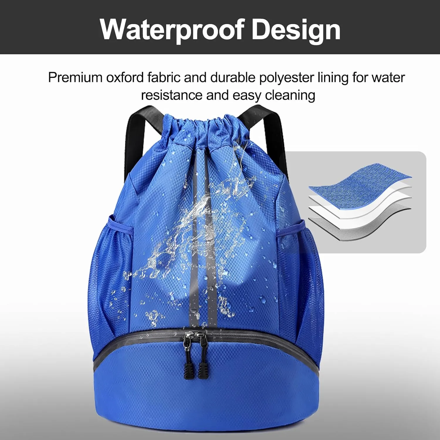 Hoedia Sports Drawstring Backpack - String Swim Gym Bag with Shoes Compartment and Wet Proof Pocket for Women&Men