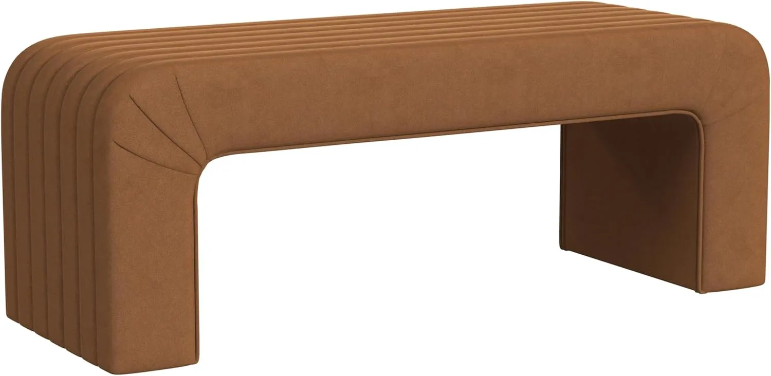 HomePop Arch Channel Bench|Bench for Living Room & Bedroom | Decorative Home Furniture - Rust Orange Velvet