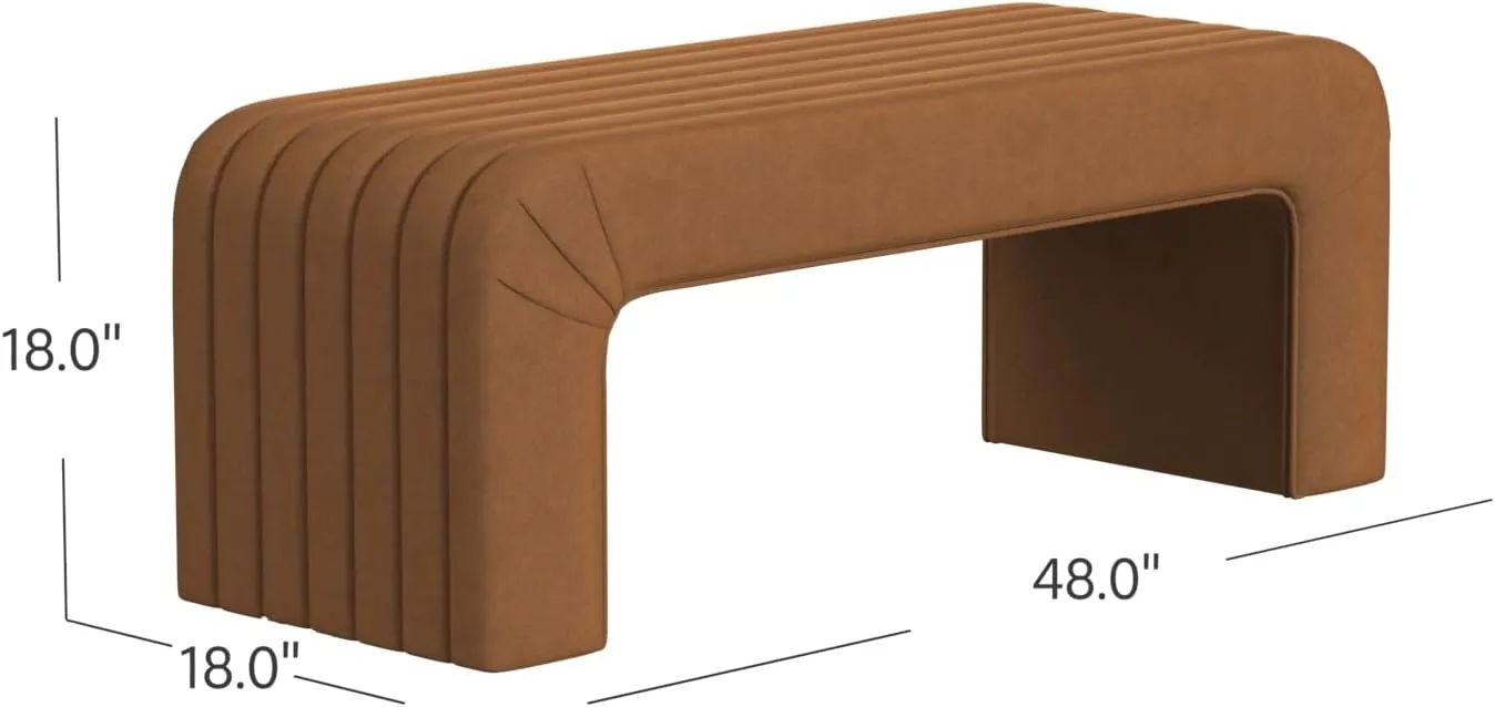 HomePop Arch Channel Bench|Bench for Living Room & Bedroom | Decorative Home Furniture - Rust Orange Velvet