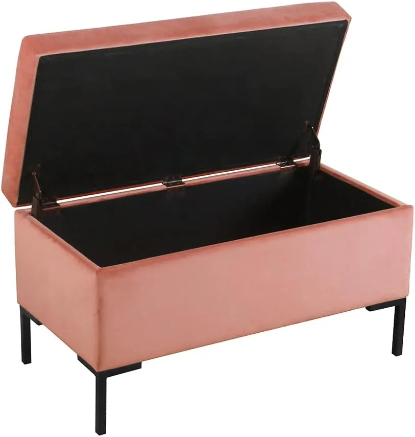 HomePop Upholstered Storage Bench with Metal Leg Home Décor|Bench with Storage for Living Room & Entryway - Blush,Pink Velvet