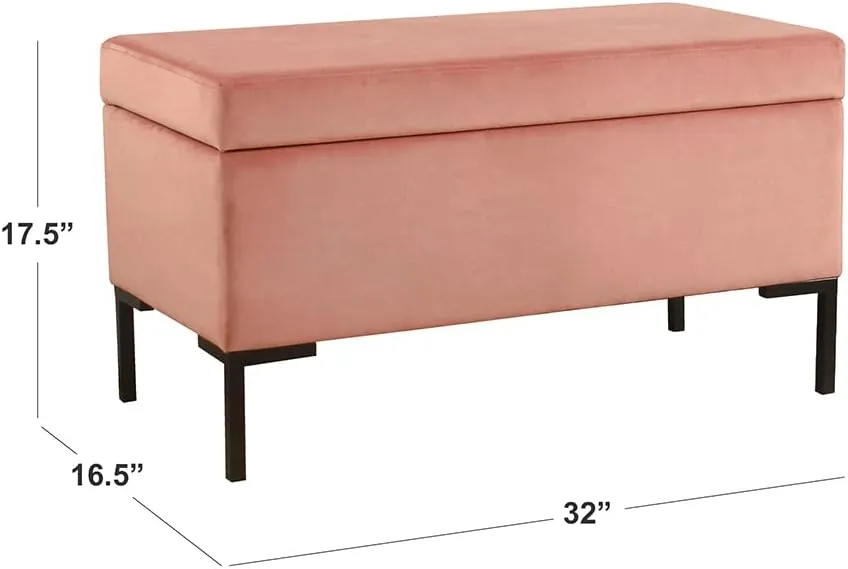 HomePop Upholstered Storage Bench with Metal Leg Home Décor|Bench with Storage for Living Room & Entryway - Blush,Pink Velvet