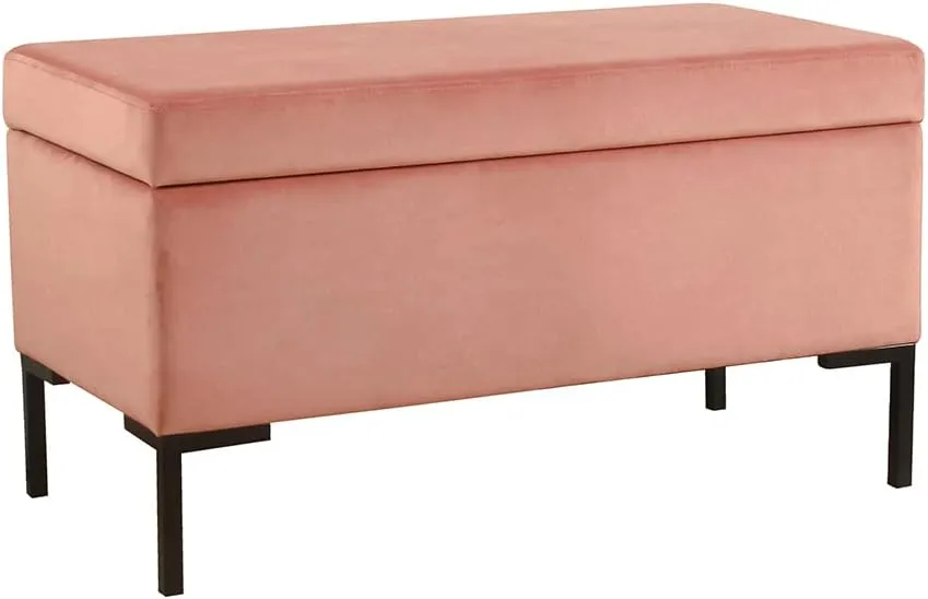 HomePop Upholstered Storage Bench with Metal Leg Home Décor|Bench with Storage for Living Room & Entryway - Blush,Pink Velvet