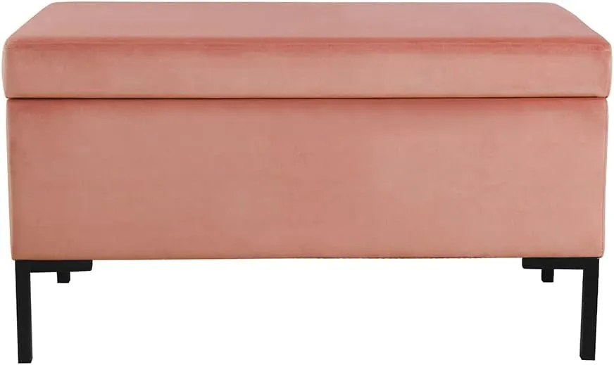 HomePop Upholstered Storage Bench with Metal Leg Home Décor|Bench with Storage for Living Room & Entryway - Blush,Pink Velvet