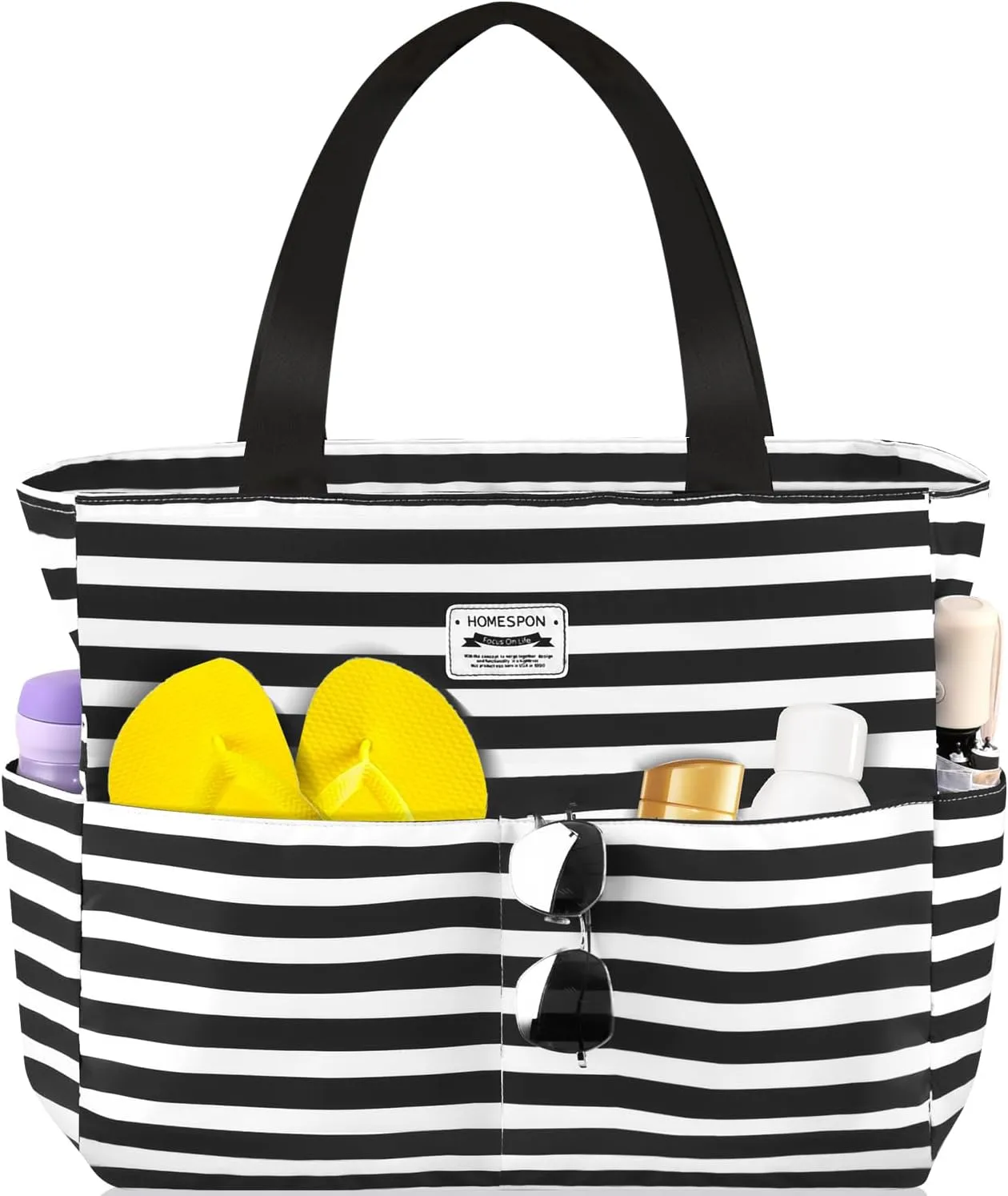HOMESPON Large Waterproof Beach Bag for Women Sandproof Tote Bag Pool Bag with Zipper and Pockets for Travel Vacation Gym