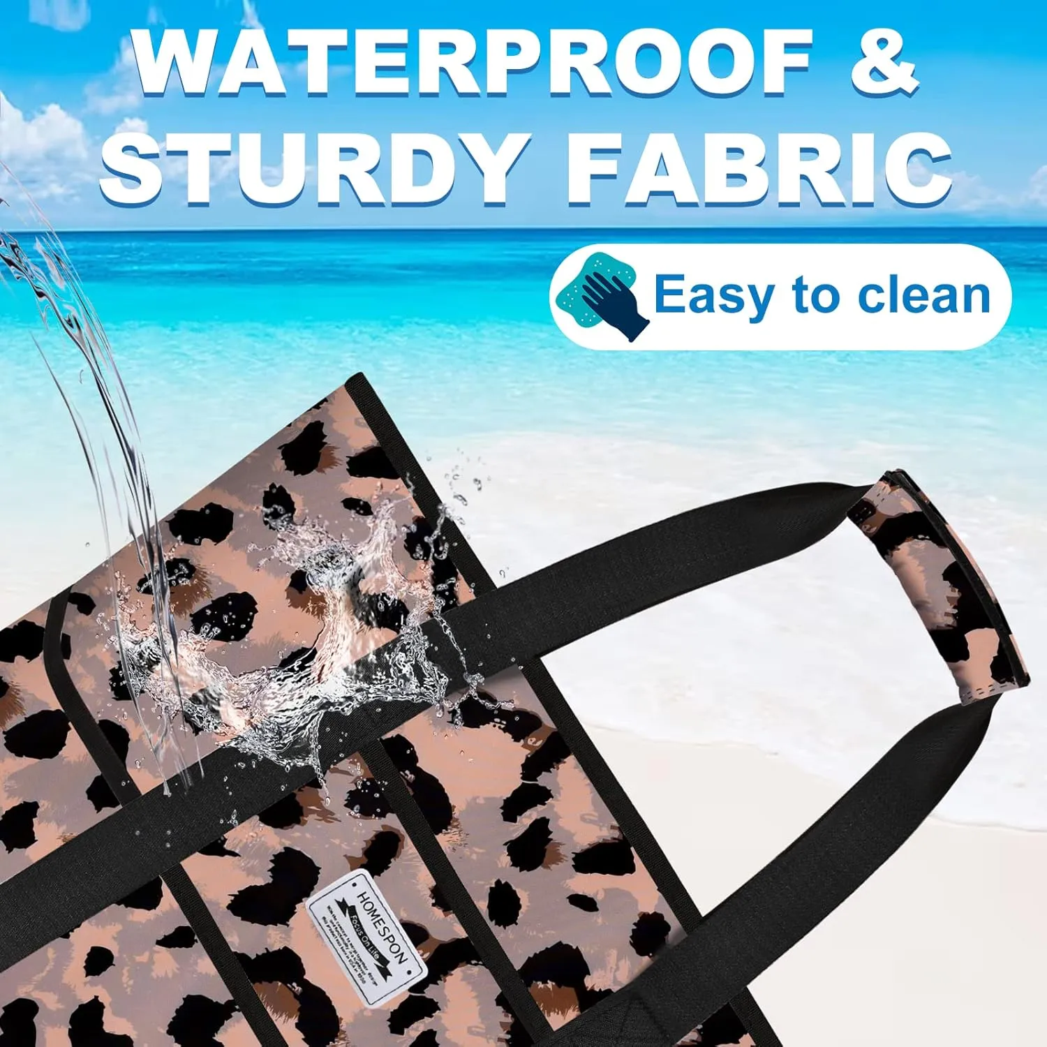 HOMESPON Large Waterproof Beach Bag for Women Sandproof Tote Bag Pool Bag with Zipper and Pockets for Travel Vacation Gym