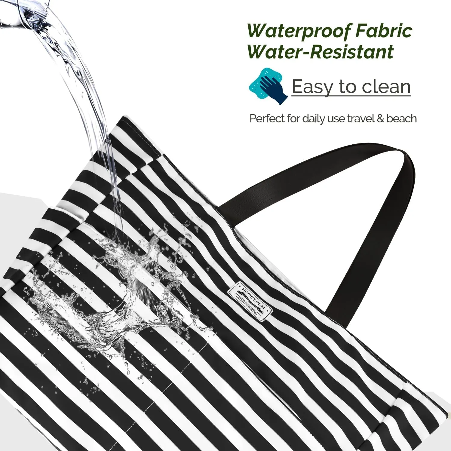 HOMESPON Large Waterproof Beach Bag for Women Sandproof Tote Bag Pool Bag with Zipper and Pockets for Travel Vacation Gym