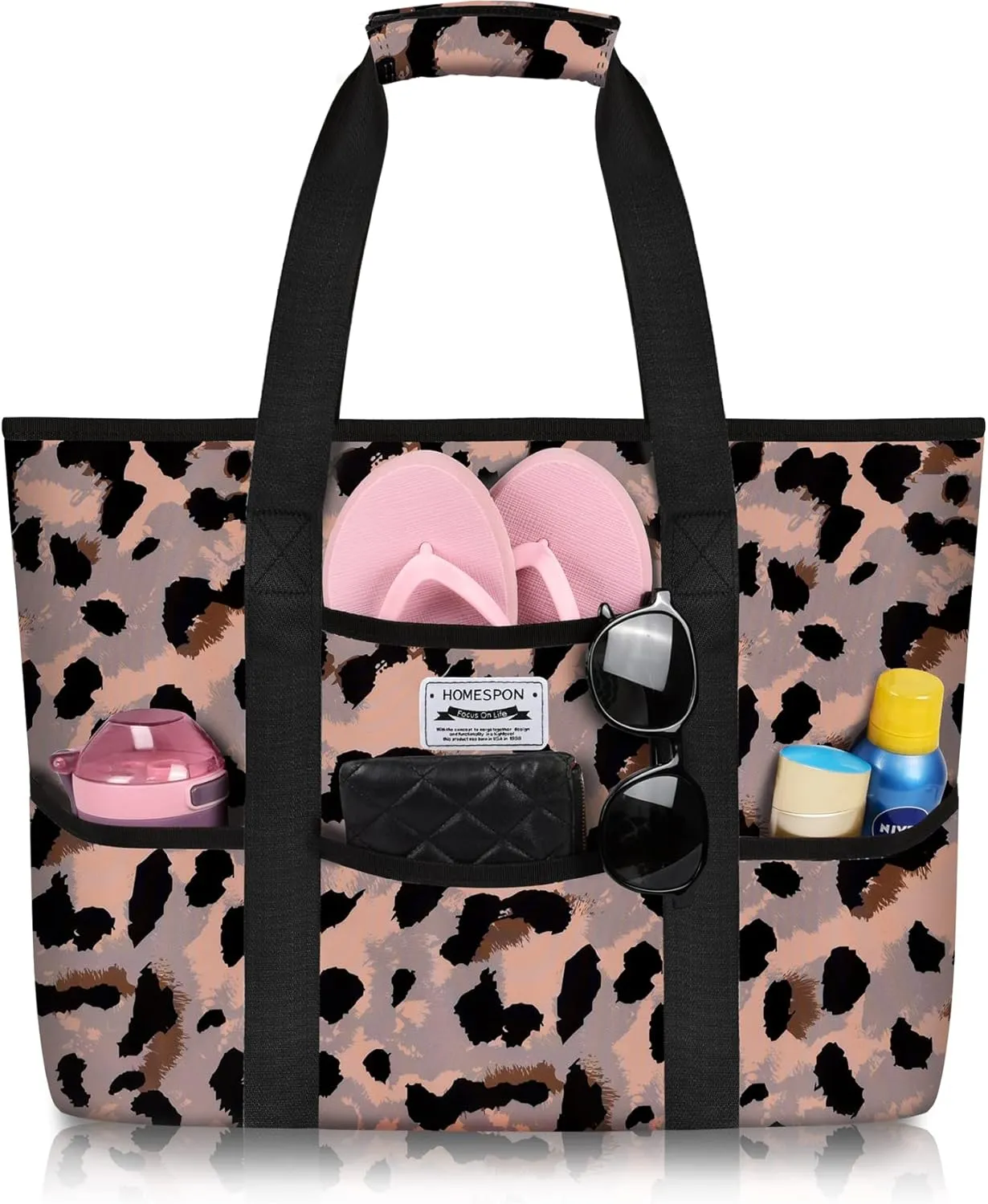 HOMESPON Large Waterproof Beach Bag for Women Sandproof Tote Bag Pool Bag with Zipper and Pockets for Travel Vacation Gym