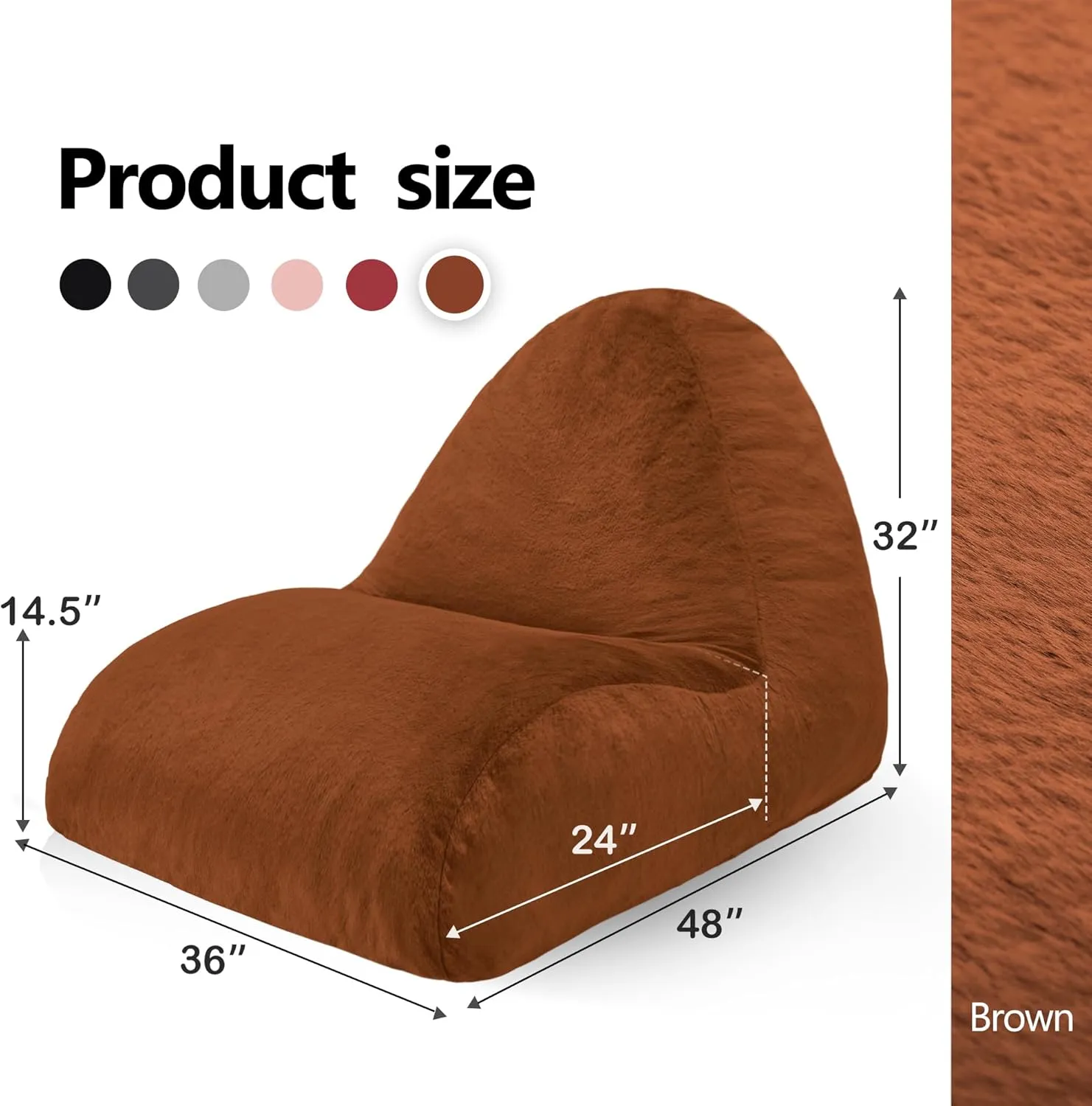 Homguava Bean Bag Chair Memory Foam Pre-Filled Bean Bag Sofa Stuffed Bean Bag Couch BeanBag Lazy Sofa Chair for Adults for Gaming, Reading & Relaxing (Faux Fur, Brown)
