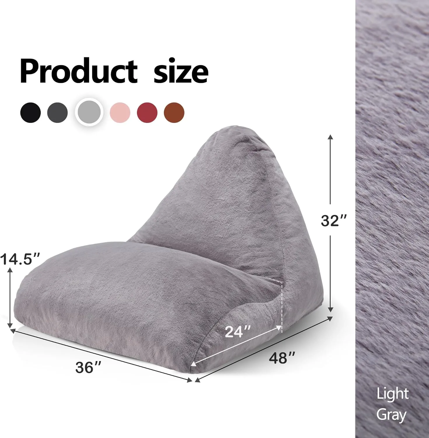 Homguava Bean Bag Chair Sofa Memory Foam Pre-Filled Bean Bag Chairs Stuffed Beanbag Sofa Lazy Bean Bag for Adults, Bean Bag Couch for Gaming, Reading & Relaxing(Faux Fur, Light Grey)