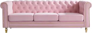 Homtique 84" Modern Sofa Couch for Living Room, 3 Seater Couch Comfy Velvet Sofa Button Tufted Rolled Arms and Gold Legs, Chesterfield Sofa for Home Studio/Office, Bedroom, Pink