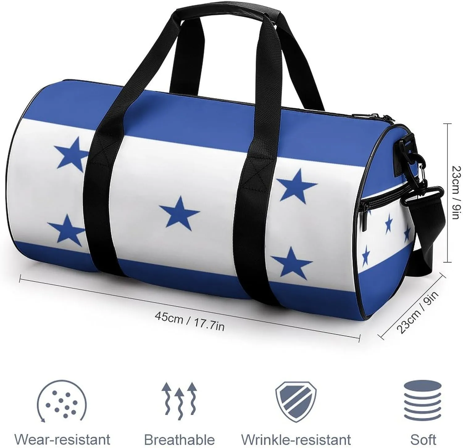 Honduras Flag Sports Duffel Bag for Men Women Dry Wet Separation Lightweight Tote