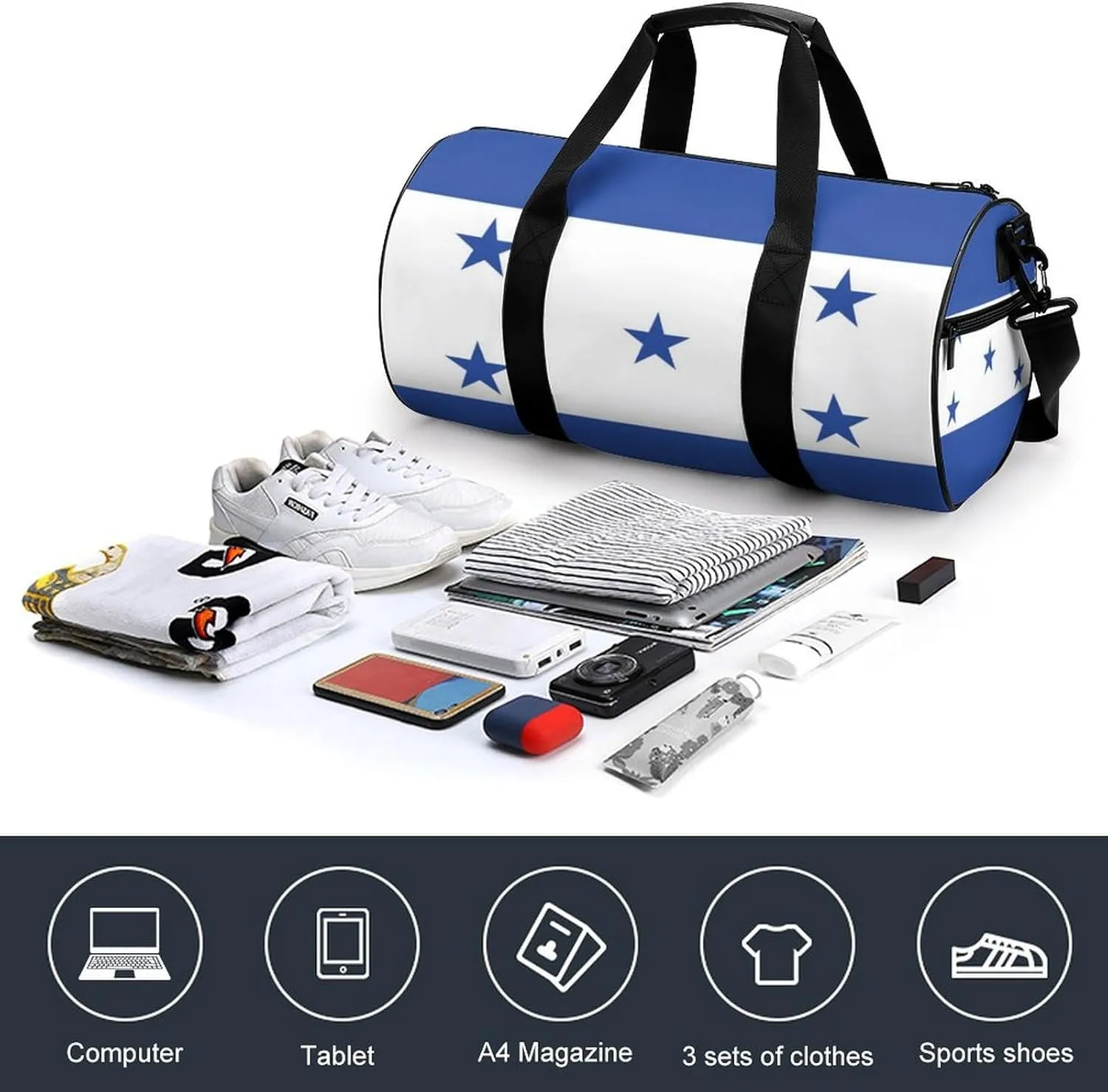 Honduras Flag Sports Duffel Bag for Men Women Dry Wet Separation Lightweight Tote