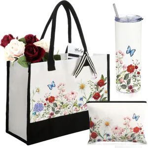 Embroidered Flower Canvas Tote Bags