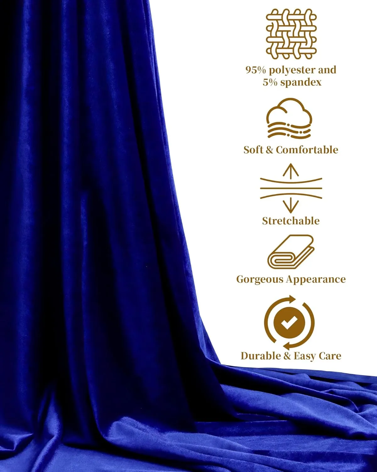 HOTGODEN Stretch Velvet Fabric by The Yard: Royal Blue 63" Wide 5 Yards 95% Polyester 5% Spandex Velvet Fabric for DIY Sewing, Upholstery, Apparel, Costume, Craft