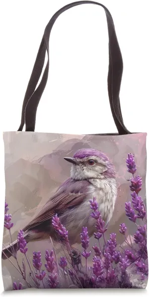 House Wren Bird Lover Floral Van Gogh Style Lavender Tote Bag