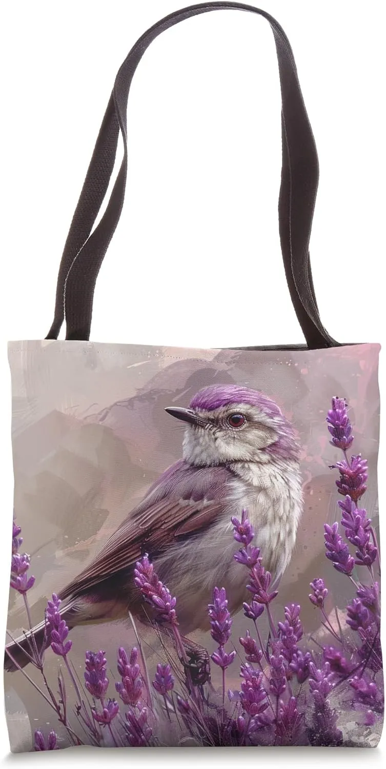 House Wren Bird Lover Floral Van Gogh Style Lavender Tote Bag
