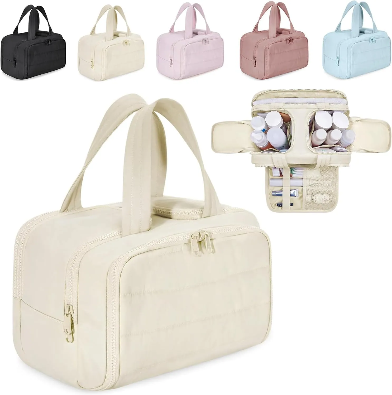 Humidity Travel Cosmetic Bag, Humidity Large Capacity Wide Open Travel Cosmetic Bag, 0.6lb Lightweight, For Womentraveling, Essentials Toiletries (Beige)